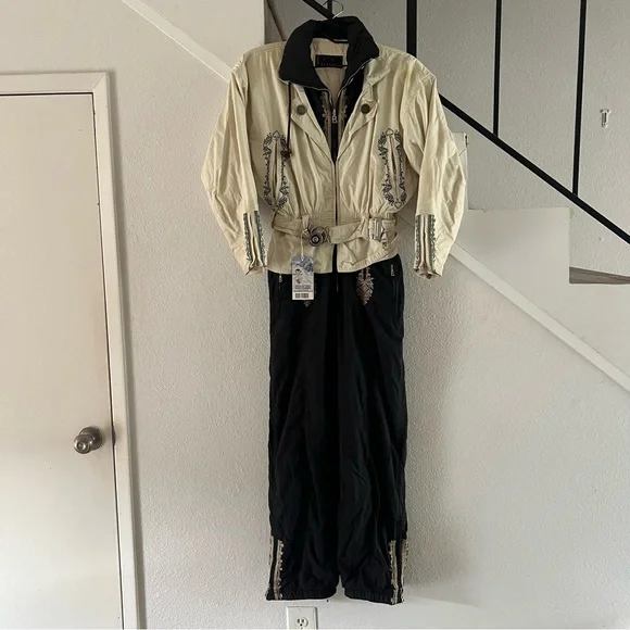 BOGNER Custom Ski Suit Embroidered Tan Black Snowboard Pants - Picture 2 of 11